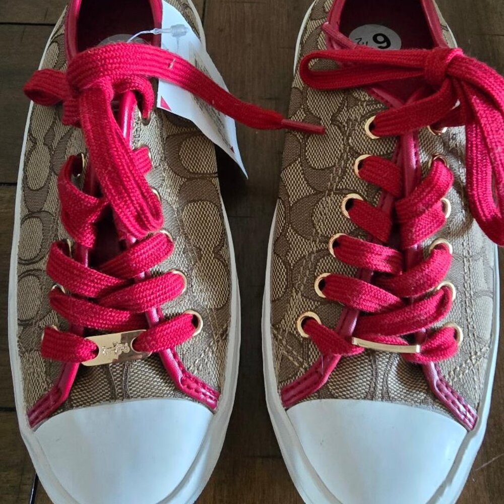 Coach Empire Red & Tan Logo Sneakers Sz 6.5B NWT